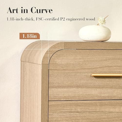 EliteSet Curved 9-Drawer Dresser for Bedroom, 63" Wide Modern Chest of Drawers, Vanity Desk TV Stand for Living Room, Closet Storage Drawers Organizer Furniture, Nursery, Hallway, Gray Oak thumbnail 7