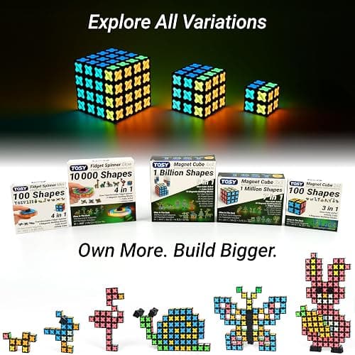 TOSY Magnet Cube 3x3 - 30 Blocks, 240 Magnets, Multipurpose: Creative Building Blocks, Transformable Fidget Spinner, Puzzle/Infinity Cube, Christmas Stocking Stuffers Gift for Kids, Glowing STEM Toy thumbnail 7