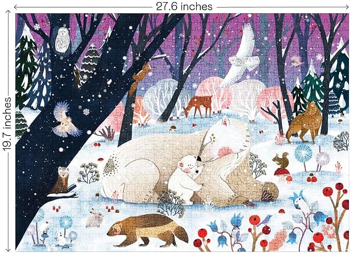 Elena Essex Puzzle - Snowfall | Christmas Puzzles 1000 Pieces | Puzzles for Adults 1000 Pieces | Holidays Snow Polar Bear Winter Animals Puzzle | Size 28x20 inches thumbnail 3