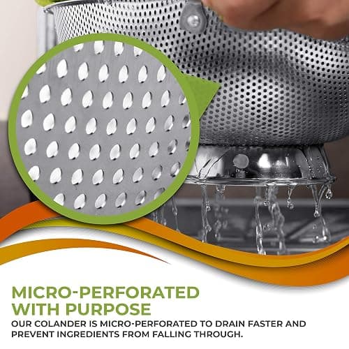 LiveFresh Stainless Steel Micro-Perforated 5-Quart Colander - Professional Strainer with Heavy Duty Handles and Self-draining Solid Ring Base - Dishwasher Safe thumbnail 4