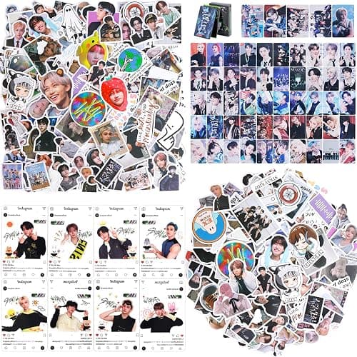 Stray Kids Merch Gift Box Set Including Photocard Holder, 3 Styles 165 Postcards, 200 Stickers, 8 Transparent Cards, 2 Keychain, 2 Lanyards, 2 Badges and Phone Ring Holder for Fans Women thumbnail 6