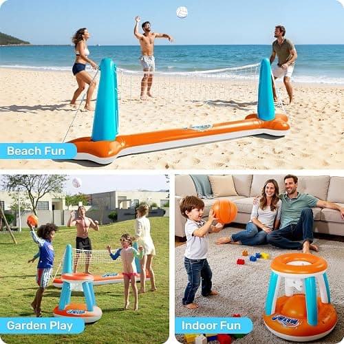 JOYIN Pool Toys Games Set-Inflatable Pool Float Set Volleyball Net & Basketball Hoops, 2 in1 Floating Swimming Game Toy, Volleyball Swimming Pool Game for Kids and Adults, Backyard Beach Summer Toys thumbnail 8