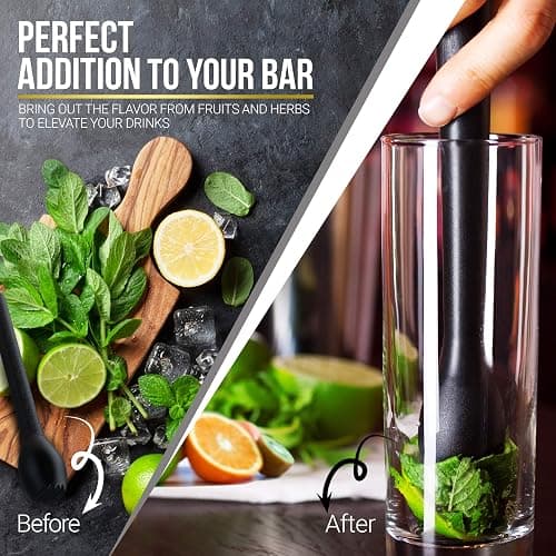 Esatto Professional Bar Tool Muddler 25 CM (9 Inches) Ribbed – Made with ABS Plastic, Black Set of 2 – Durable and Ribbed for Mashing Fruits, Berries, Sugar, Spices, and Herbs thumbnail 6