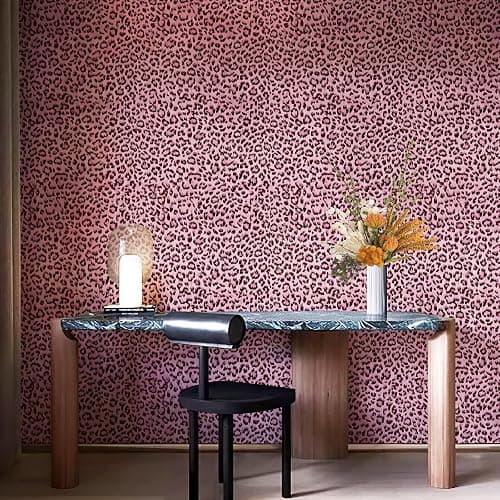 Leopard Print Peel and Stick Wallpaper, Waterproof Removable Self Adhesive Textured Wall Paper, Black and Pink Unique Funky Cheetah Contact Paper for Bedroom and Bathroom 120"X17.3"(14.4 sq. ft) thumbnail 7