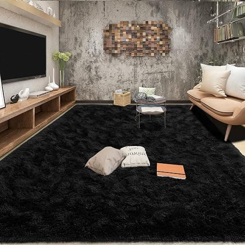 Tepook Super Soft Fluffy Rug for Bedroom, Modern Shaggy Fuzzy Kids Rugs for Living Room, Plush Indoor Nursery Home Decor Dorm Carpet with Non-Slip Bottom, Black, 5 X 8 Feet thumbnail 4