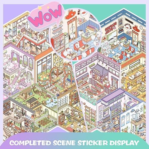 3D Sticker Scene Book Sticker Therapy for Adults and Kids 2 Books with 12 Sets of DIY 3D House Stickers Featuring Various Themes thumbnail 5