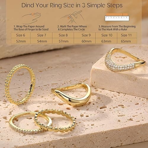 Florideco Stackable Rings for Women Non Tarnish Dainty 14K Gold Plated Stacking Cubic Zirconia Thumb Ring Set Trendy Statement Chunky Band Rings Promise Engagement Rings Size 6-10 thumbnail 6