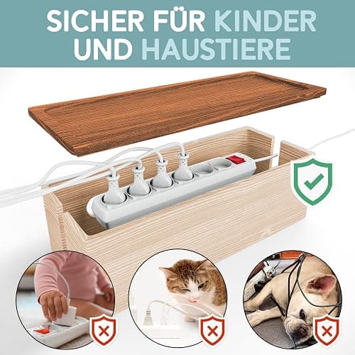 NATURE SUPPLIES Set of Two Natural Wood Cable Management Box, Large and Medium Cord Organizer to Hide Wires and Power Strips for TV, Desk, Computer, Router, Cable Storage and Cord Organization thumbnail 3