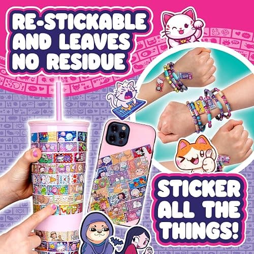 STICKI Rolls Sticki Bands - The Original Wearable Shareable Sticker Bracelet | Includes 70 Mini Stickers | 2 Mystery Reveal Sticki Rolls | Over 1000 Sticker Designs to Collect! (Series 2 - Pink) thumbnail 6