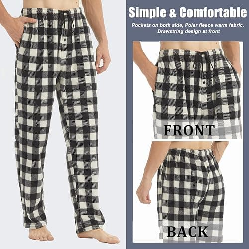 YUSHOW 2 Pack Mens Fleece Pyjama Bottoms Ultra Soft Checked Lounge Pants with Pockets PJs Loungewear Pjs Trousers thumbnail 5
