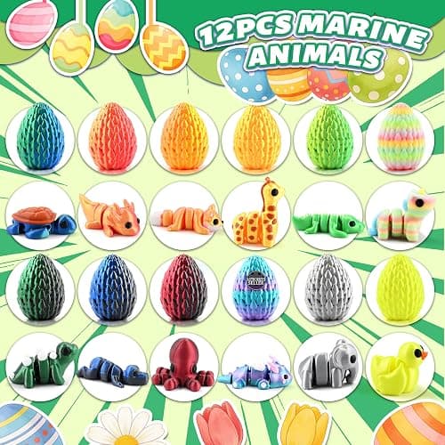 Cybermaker 12pcs 3D Printed Mini Animals Articulated Fidget Toys Set | Surprise Eggs, Party Favors, Classroom Prizes, Goodie Bag Fillers, Collectible Gifts for Kids thumbnail 3