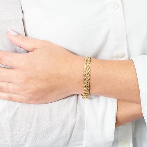Barzel 18K Gold Plated Strand Braided Herringbone Mesh Bracelet, 7.5 Inches 8.5mm wide - Made In Brazil thumbnail 2