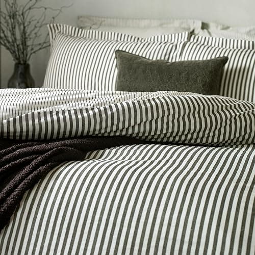 furn. Yard Hebden Mélange Stripe Cotton Duvet Set – Ultra Soft Reversible Striped Bedding (Black – Single) thumbnail 2