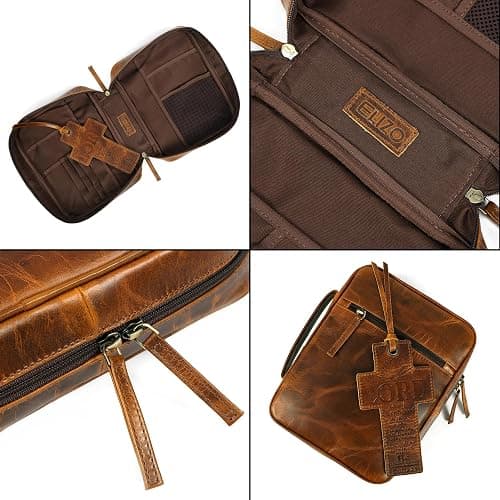 ELIZO Leather Bible Cover for Men Bible Case Women Holder Carrying Organizer Wrap Sleeve Protector Christian Religious Gift Cross Bookmark – Large Antique Brown thumbnail 7