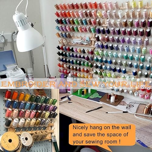 New brothread 4X60 Spools Wooden Thread Rack/Thread Holder Organizer with Hanging Hooks for Embroidery Quilting and Sewing Threads thumbnail 6