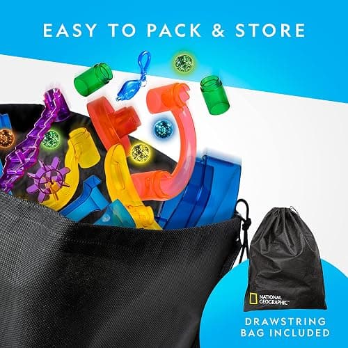 NATIONAL GEOGRAPHIC Glowing Marble Run – Construction Set with 15 Glow in The Dark Glass Marbles & Storage Bag, STEM Gifts for Boys and Girls, Building Project Toy (Amazon Exclusive) - Glowing Small thumbnail 2