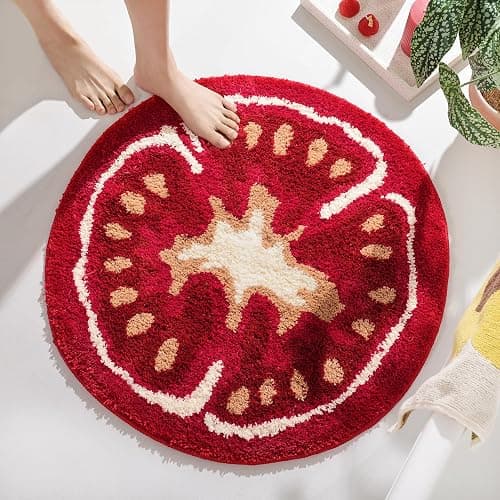 FROZZUR Tomato Cute Bath Mat for Bathroom, Red Round Bath Mat Non Slip Food Shaped Washable Bathtub Rug Bathroom Decor Tub Watermelon Kitchen Decoration - Image 1