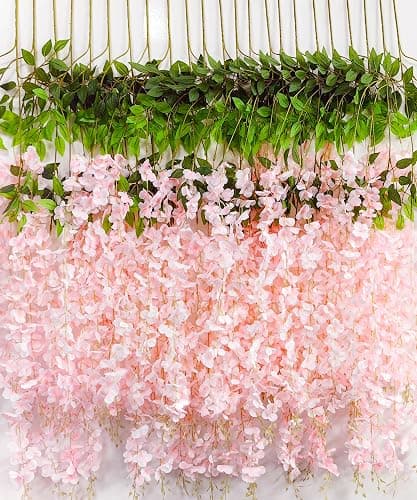 Wisteria Hanging Flowers 12 Pack Artificial Flowers Fake Wisteria Vine Rattan Hanging Garland Silk Flowers String for Party Home Wall Greenery Wedding Decor (Light Pink) - Image 1