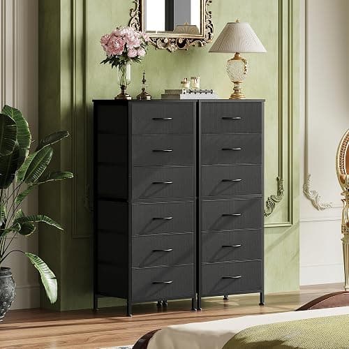 WLIVE Black Tall Dresser for Bedroom, 6 Drawer Dressers & Chests of Drawers, Fabric Dresser for Closet, Living Room, Night Stand with Metal Frame, Storage Tower with Fabric Bins, Wood Top thumbnail 2