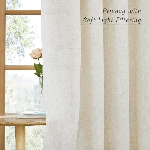 NICETOWN Natural Linen Curtains 84 inch Long 2 Panels Set, Grommet Top Thick Linen Burlap Semi Sheer Vertical Drapes Privacy Assured with Light Filtering for Bedroom/Living Room, W55 x L84 thumbnail 4