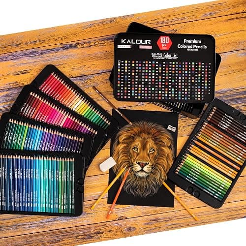 KALOUR 180 Colored Pencil Set for Adults Artists - Rich Pigment Soft Core -12 Metallic Pencil - Ideal for Coloring Drawing Sketching Shading Blending - Vibrant Color（Tin Case） thumbnail 6