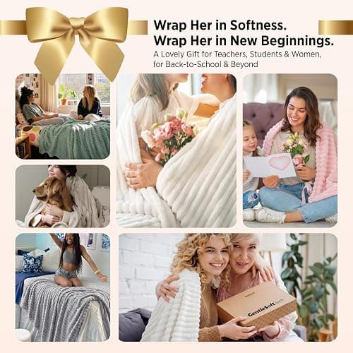 Bedsure GentleSoft White Throw Blanket for Couch - Birthday Gifts for Women Mom Her Girls, Cozy Fleece Blanket for Sofa Bed, Living Room Home Bedroom Decor Dorm Essentials, Off White, 50x60 Inches thumbnail 3