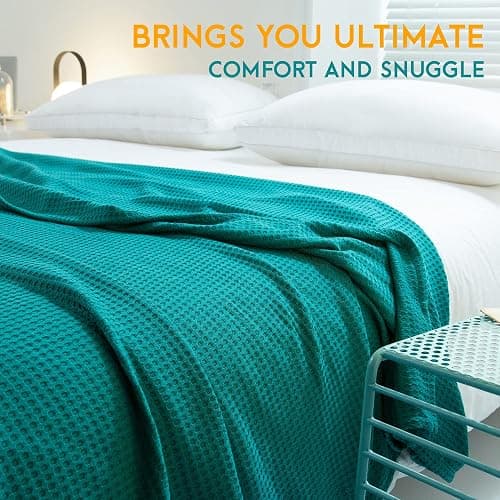 AmyHomie Cooling Blanket King Size, 100% Rayon Derived from Bamboo, Cool Summer Blanket for Hot Sleepers Soft Comfy Waffle Lightweight Blankets for All Seasons(Teal, 108×90in) thumbnail 5