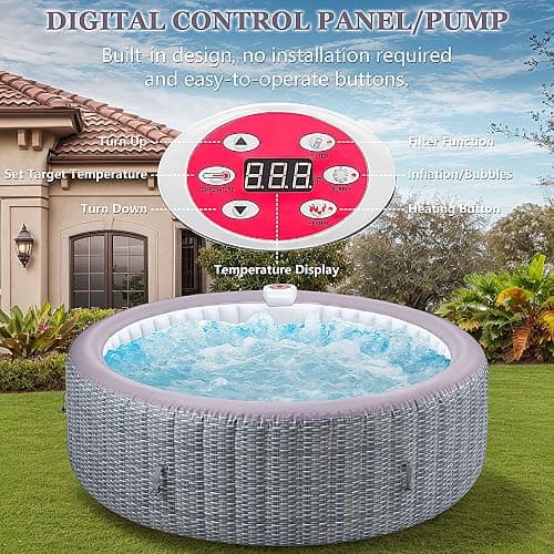 Seizeen 4-6 Person Inflatable Round Hot Tub, Portable Outdoor Spa Hot Tub with 130 Air Jets, PVC Blow Up Hot Tubs with Insulated Cover, Built-in Heater Pump and 6 Filter Cartridges (Rattan Texture) thumbnail 5