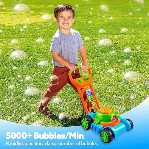 SLOOSH Bubble Lawn Mower Toddler Toys - Pretend Play Bubble Blower Machine Gardening Toy Leak-Proof for Indoor Outdoor Use, Push Toys Preschool Baby Boys Kids Halloween Birthday Gifts (Blue) thumbnail 5