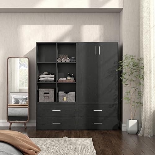 HOMES: INSIDE + OUT Apexa 2-Drawer Wooden Stackable Storage Drawers, Small Food Pantry Cabinet, Cajonera De Madera, Underbed Drawer Dorm Teen Room Decor & Bedroom, Home Office, Kitchen, Black thumbnail 11