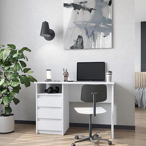 Komto Bureau avec Rangement – Modèle Blanc avec 3 Tiroirs, Idéal pour Chambre Ado ou Espace de Travail, Style Moderne | Oslo 110 x 50 x 74 cm thumbnail 2