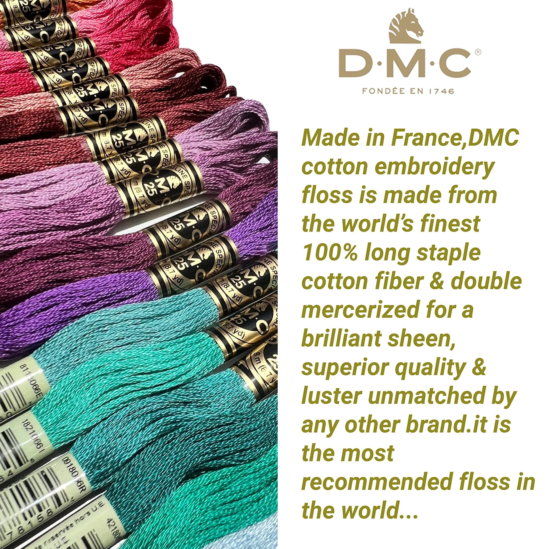 DMC Embroidery Floss, Anniversary Collection Pack. 36 Colors Cotton Embroidery Thread Bundle with Hand Embroidery Needle Size 18. Premium Cross Stitch String Set. Yarn Kit, DMC Mouline Threads. thumbnail 2