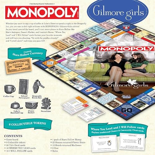 Monopoly: Gilmore Girls, Buy, Sell & Trade Iconic Stars Hollow Locations, Includes 6 Collectible Tokens Like Coffee Cup & Luke’s Hat, Fun Game for Fans & Families, Official Gilmore Girls Merchandise thumbnail 10