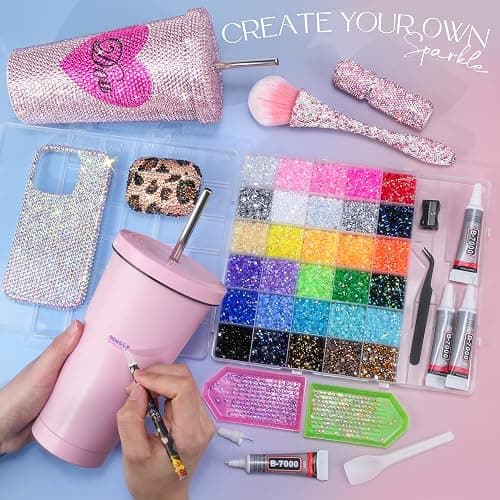 LOTWOW 40000 Pcs Resin Jelly Rhinestones Kit, 30 Colors 3mm Flatback Rhinestones with 4 Pcs B7000 Jewelry Glue & Tools, All-in-One Bedazzling Kit for DIY Arts & Crafts Gifts thumbnail 2
