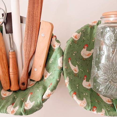 Chicken 10 Piece Sourdough Kit | Vintage Jar | Bannetons Proofing | Custom Cute Jar and Cover | Dough Whisk | Wood Dough Scraper Cutter | Bread Lame | Silicone Spatula thumbnail 8