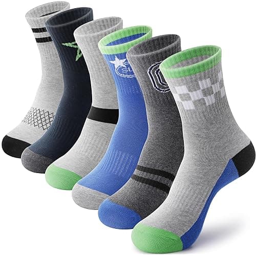 ANTSANG Kids Boys Girls Cotton Crew Socks Youth Teen Athletic Sport Basketball Breathable Soft Socks 6 Pairs - Image 1
