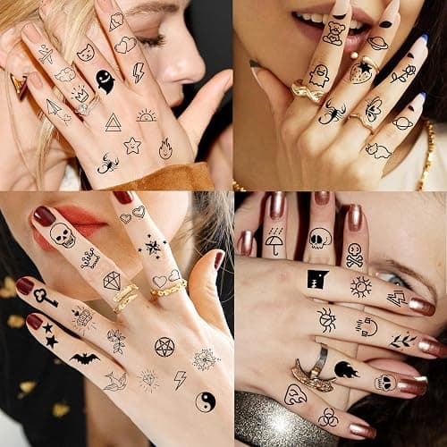 JOEHAPY 28 Sheets 504 PCS Tiny Small Temporary Tattoos For Women Men Finger Hands, Cartoon Bohemia Fake Tattoo Stickers For Kids Boys Girls, Bulk Cute Black Long Lasting Vintage Tatoos Neck Cholo thumbnail 3