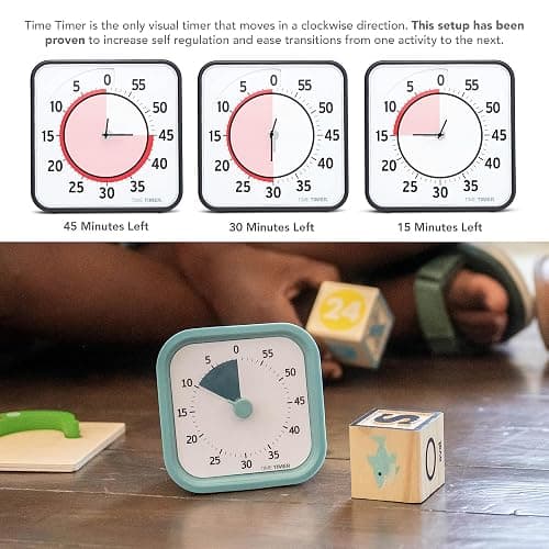 TIME TIMER Home MOD - 60 Minute Kids Visual Timer Home Edition - for Homeschool Supplies Study Tool, Timer for Kids Desk, Office Desk and Meetings with Silent Operation (Lake Day Blue) thumbnail 6