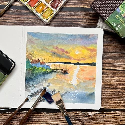 tumuarta Square Watercolor Journal, 8.25x8.25”, 140 LB, 300 GSM, 25% Cotton, Cold Press, 24 Sheets, 48 Pages, Watercolor Paper Sketchbooks for Use As Travel Mixed Media Pads Plein Air Set thumbnail 7