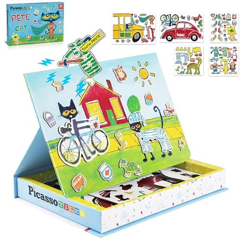 PicassoTiles Pete The Cat 80pc Magnetic Board Game Puzzle Playset Reusable Mix & Match Cartoon Toy with Storytelling, STEM Learning Activity Book and Storage Educational Kids Toys for Ages 3+ PTC02 - Image 1