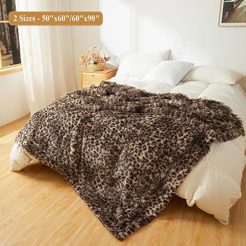 XeGe Fluffy Faux Fur Cheetah Print Throw, Soft Plush Fuzzy Leopard Print Lap Blanket, Luxury Shaggy Couch Throw Sofa Chair Bed Car, Vintage Decorative Farmhouse Furry Blanket, Brown and Black, 50x60 thumbnail 2