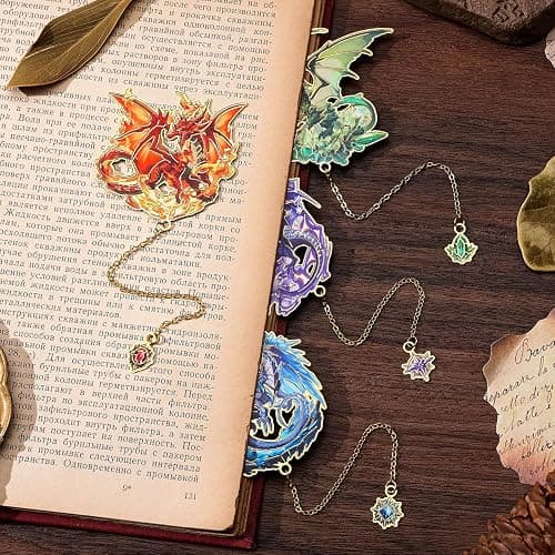 Fantasy Fourth Wings Dragon Bookmarks -4 Designs: Fire Red,Ice Blue,Thunder Purple,Forest Green-Unique Cool Metal Book Marks for Men Women, Inspirational Gift for Kid, Readers, Book Lovers, Collectors thumbnail 2