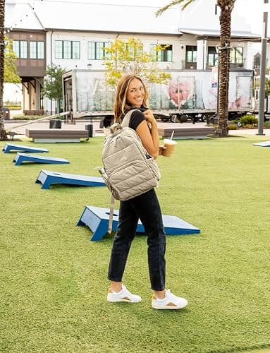 Uselike Travel Backpack for Women, 15.6 Inch Laptop Backpack, Quilted College Bookbag, Cute Work Backpacks, Water Resistant (Khaki Ash) thumbnail 2