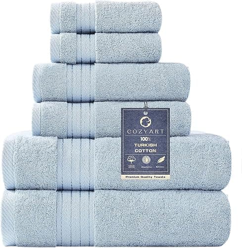 COZYART Light Blue Towel Sets for Bathroom 6Pcs, Turkish Cotton Bath Towel Set Soft Highly Absorbent and Durable 650 GSM Luxury Bathroom Sets with 2 Bath Towels, 2 Hand Towels, 2 Washclothes - Image 1