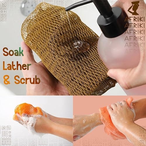 AFRIKI African Net Sponge – Exfoliating Body Scrubber, Black Owned & Rooted in Africa, All Skin Types | 45 in Long (Champagne Gold) thumbnail 6
