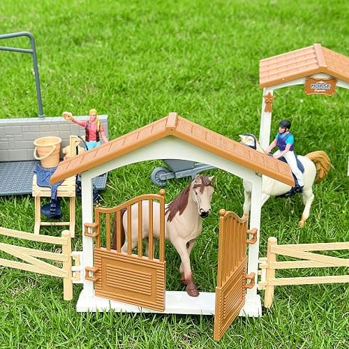 Peagrav Horse Stable Playset with Rider & Horses - Toy Figures for Boys & Girls, Ages 3-8 thumbnail 4