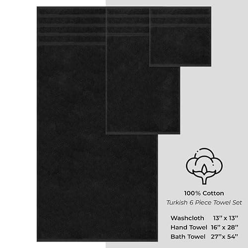 American Soft Linen Luxury 6 Piece Towel Set, 2 Bath Towels 2 Hand Towel 2 Washcloths, 600 GSM 100% Cotton Turkish Towels for Bathroom, Black Towel Sets thumbnail 4