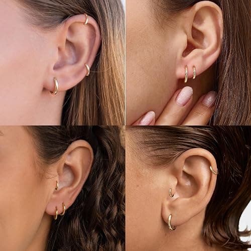 Gokeey Small Gold Silver Hoop Earrings for Women Men,Hypoallergenic 316L Surgical Stainless Steel Earrings for Sensitive Ears,Cute Cartilage Helix Conch Rook Tiny Huggie Hoops Earring Set for Multiple Piercing Jewelry Gift thumbnail 4