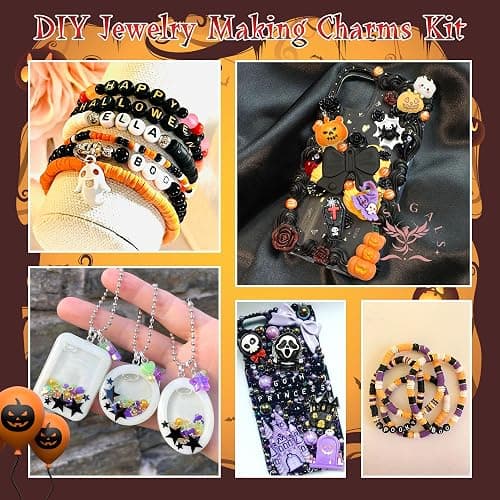 BELICEY Halloween Junk Case Charms Resin Pumpkin Skeleton Hand Charm for Phone Cases Bat Cross Spider Junk Charms Kit 3D Ghost Flatback Pearls Letter Beads Customizing DIY Craft thumbnail 7