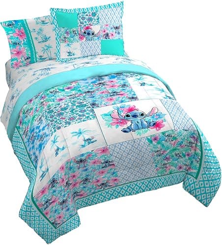 Jay Franco Kids Comforter Set Includes Sheets and Pillow Covers - Soft and Cozy Bed Set for Stylish Room Decor, Multi - Lilo and Stitch 02, 7 Piece Queen Bedding - Image 1